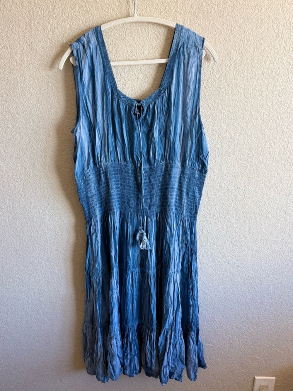 NWT Boutique Blue Sleeveless Smocked Midi Dress Flowy Beach Boho Hippie Summer